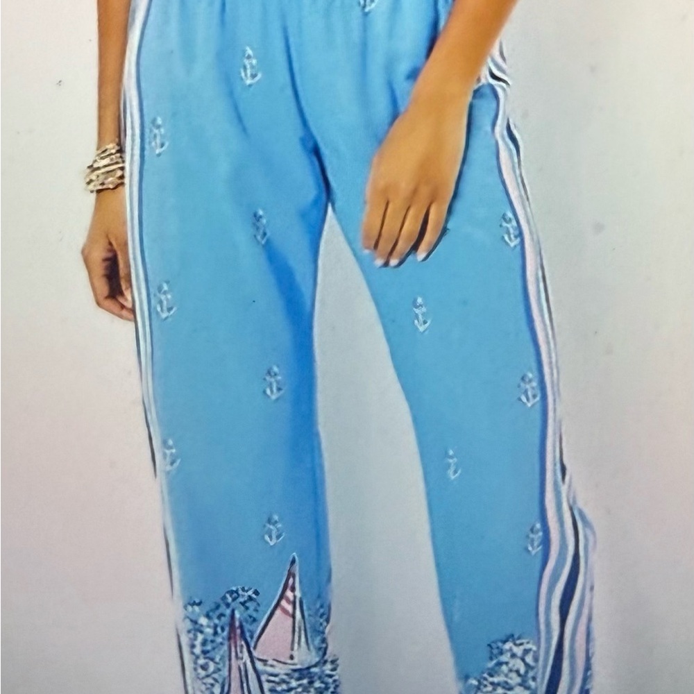 Lilly Pulitzer, Blue Patterned Women's bal harbor palazzo Pants size S, NWTs - Picture 2 of 5